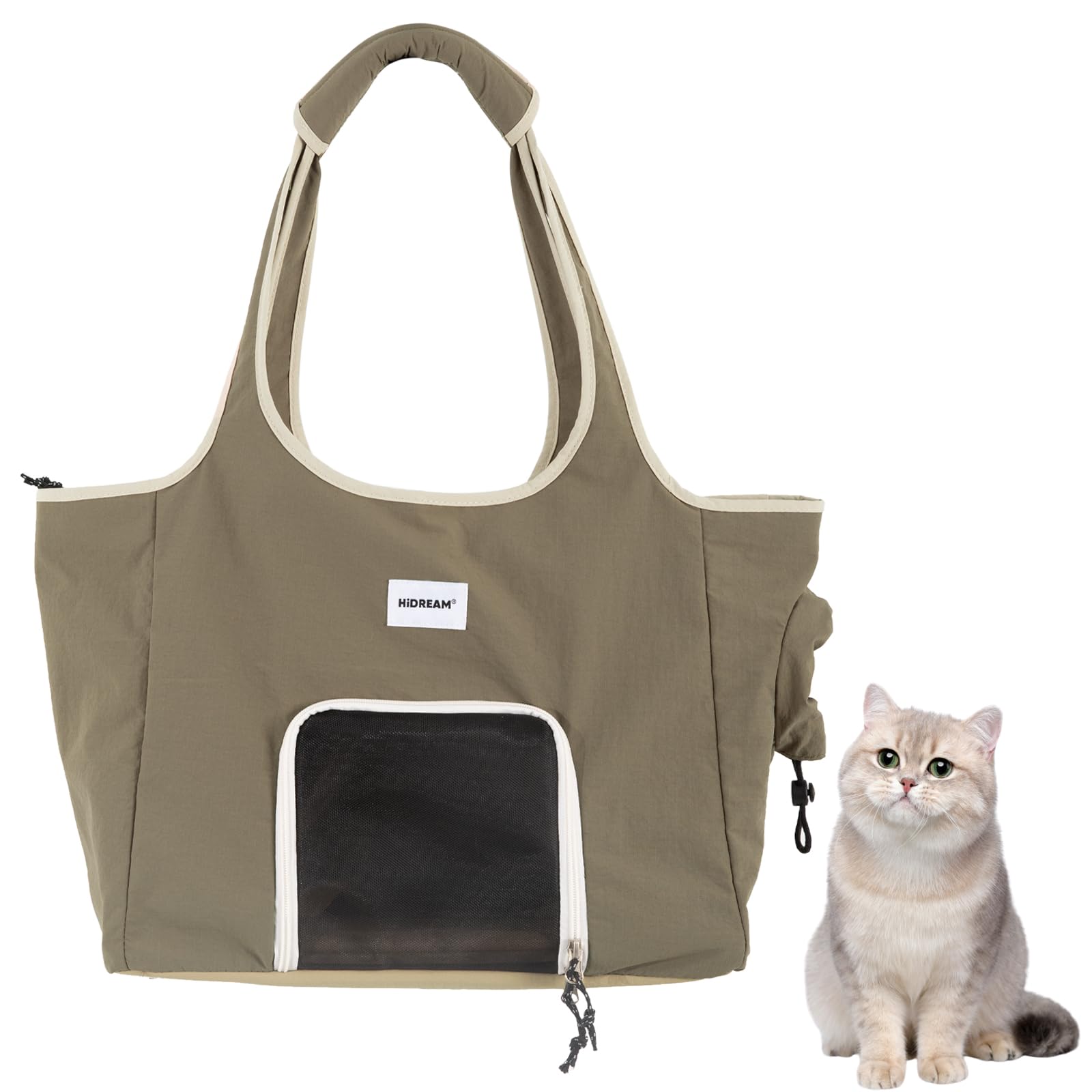 Sac de transport en nylon pour chats et petits chiens jusqu'à 6 kg, sac de transport étanche à main et sac fourre-tout à bandoulière, fenêtre en maille respirante avec trou élastique latéral