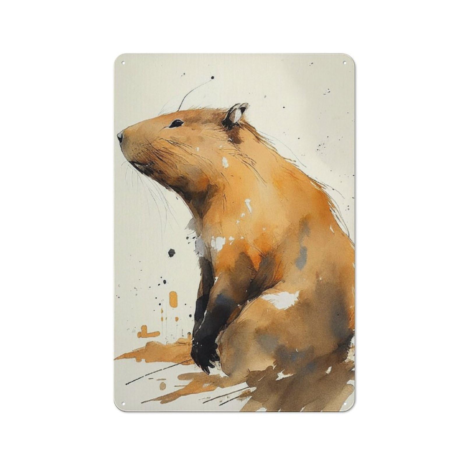 Junmoney Capybara Watercolor Distressed Look Decorative Tin Sign 30X20cm, Retro Room Decor For Lounge, Study, Pub Or Wall Gallery