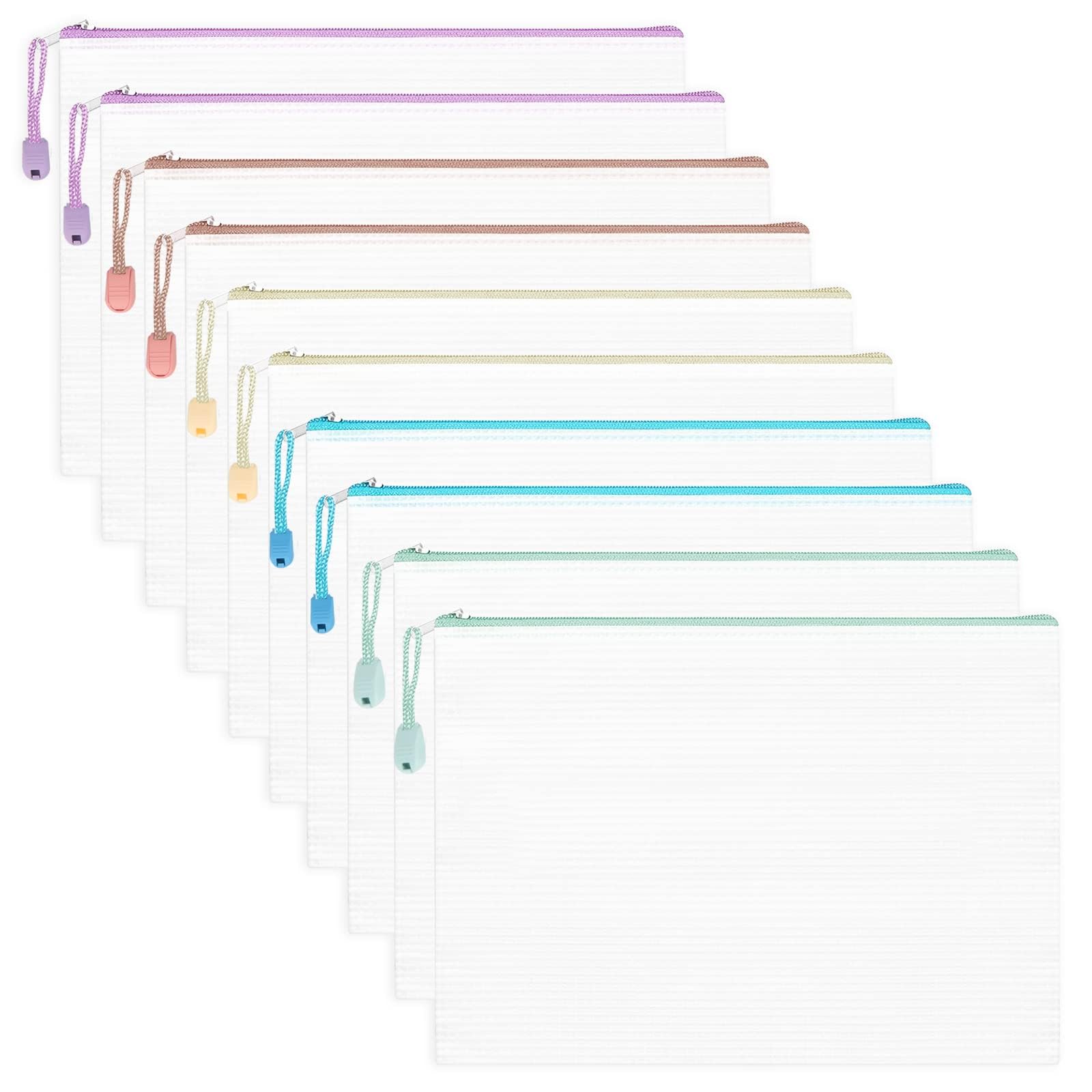 Tazweeq 10Pcs A4 Plastic Wallets Folders, A4 Zip Wallets Plastic Zip Lock Bags, A4 Zip Folder Document Wallet Zipper File Bags for School, Office,Home