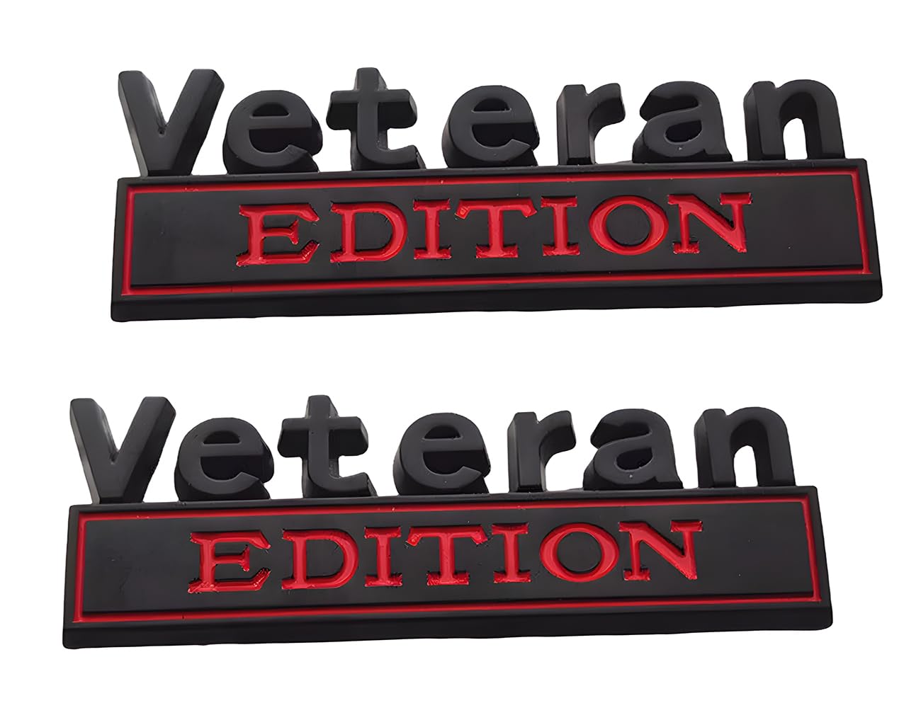 Pair Set Veteran Edition Emblem 3D Letters Badge Decal Replacement for Vehicle, Truck, SUV, Door Decoration (Black Red)