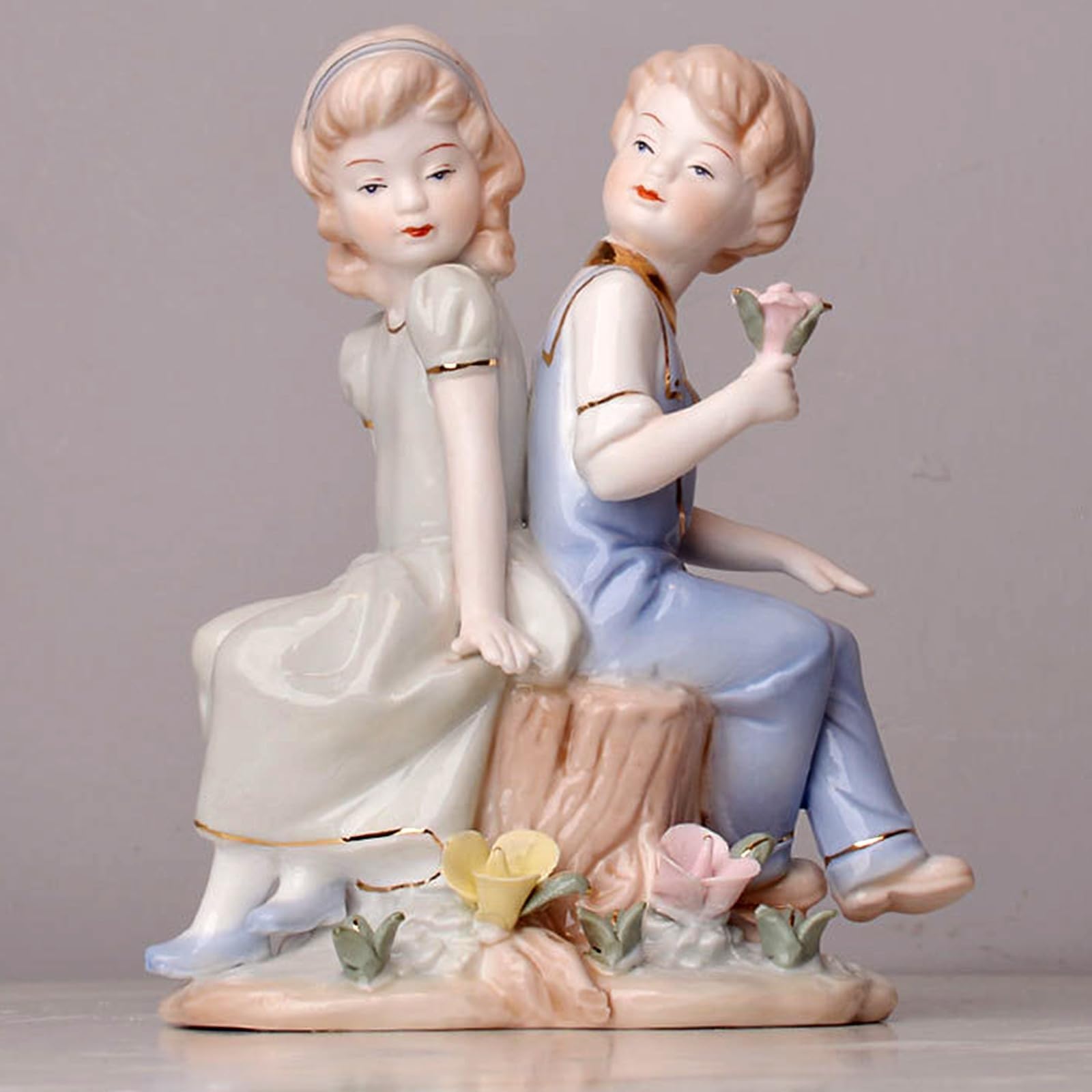 dekoracja biurka porcelanowe posągi chłopca dziewczynki ceramiczne figurki dla par rzeźba kwiatowa, ceramika wystrój domu, figurka artystyczna dekoracje biurkowe, kolekcjonerskie świetne rękodzieło