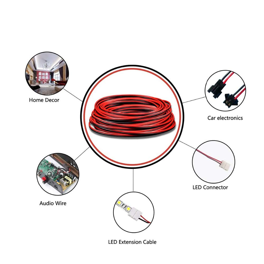 22AWG Cable Electronica,0,33mm2 Alambre Cobre Estañado,Cable Rojo Negro de PVC de 2 Núcleos para Conectores de Tira de LED/Bricolaje 60 Metros(30 Metros Negro+30 Metros Rojo)