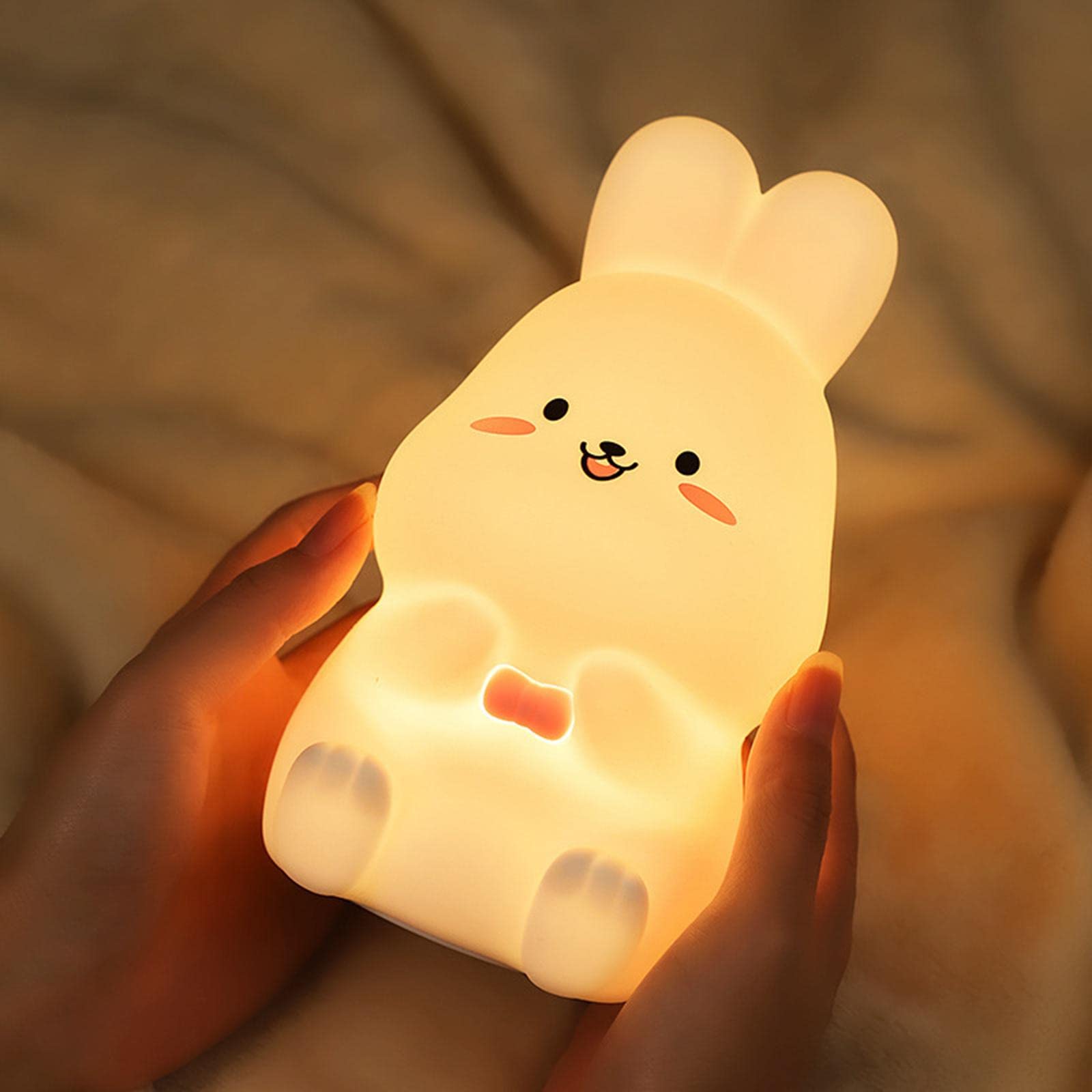predolo Linda lámpara de luz de Noche para bebé, lámpara para niños, atenuador de Color de Conejo, lámpara Recargable de Silicona Suave para Regalo de