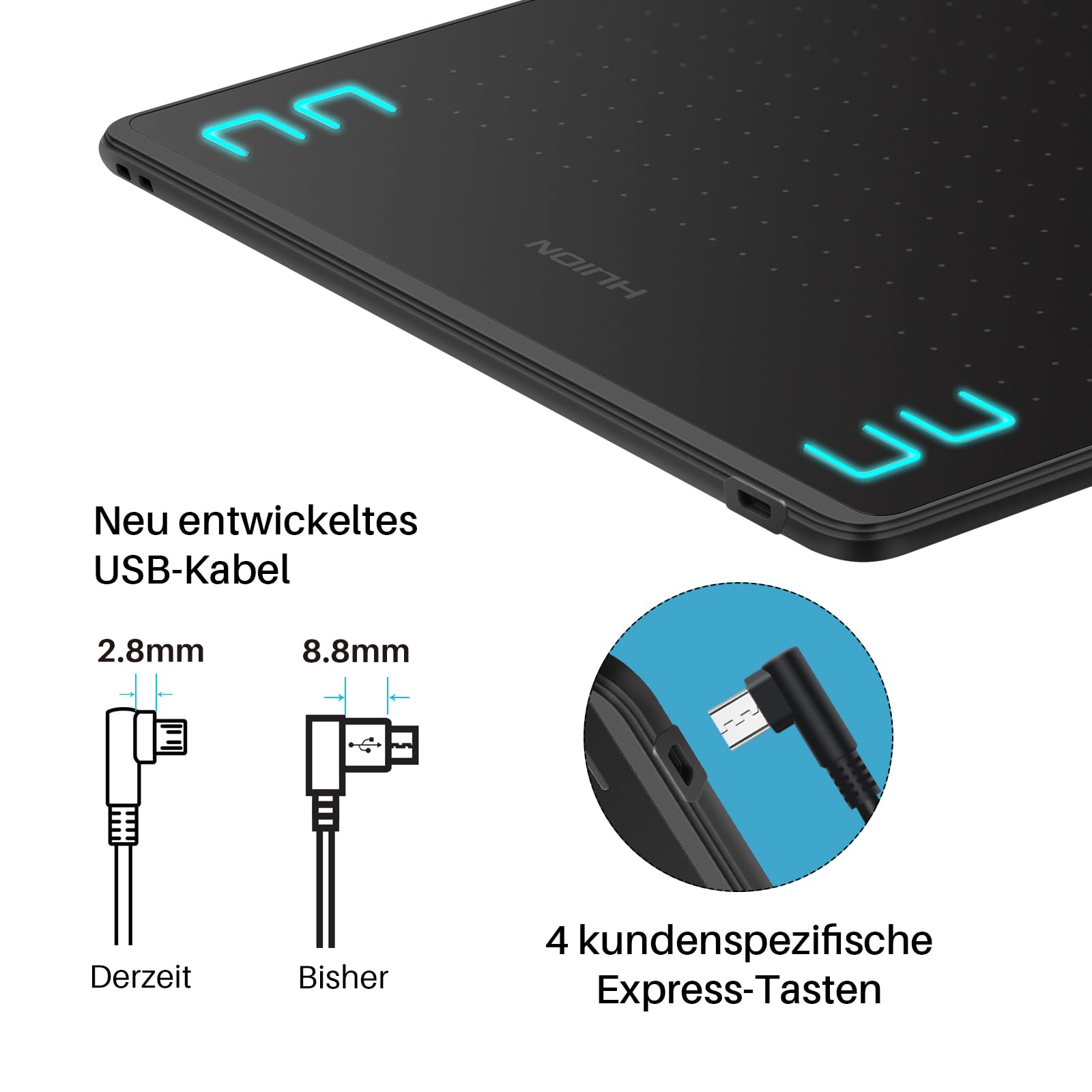 HUION HS64 Grafiktablett, 4 Express-Tasten, 8192 Druckempfindlicher Stift, 6,3 x 4 Zoll Zeichentablett für Win, Mac, Android, Ideal für Digitale Kunst, Malerei und Design