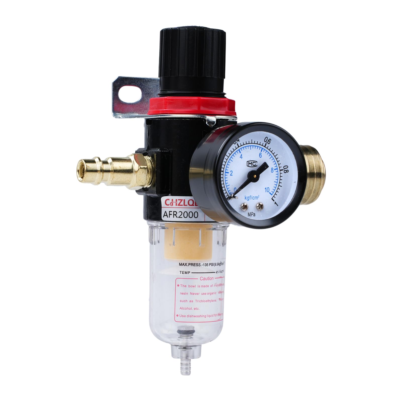 Reductor de presión de aire comprimido, Regulador de Presión de Aire Comprimido, Rosca 1/4 BPS AF2000 válvula reguladora de presión manómetro separador de aire aceite agua para Compresores Aire
