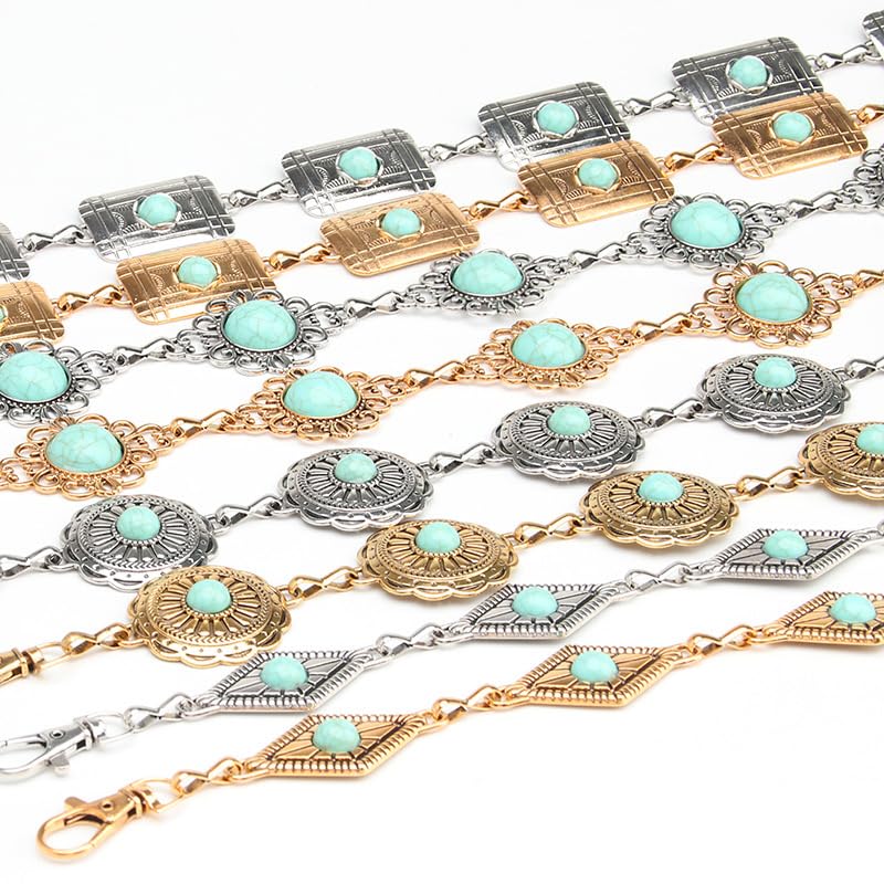 Vanrose Jan Waist Chain Women's Metal Chain for Dress Sweater Retro Turquoise Stone Punk Belt Concho Western Belts4