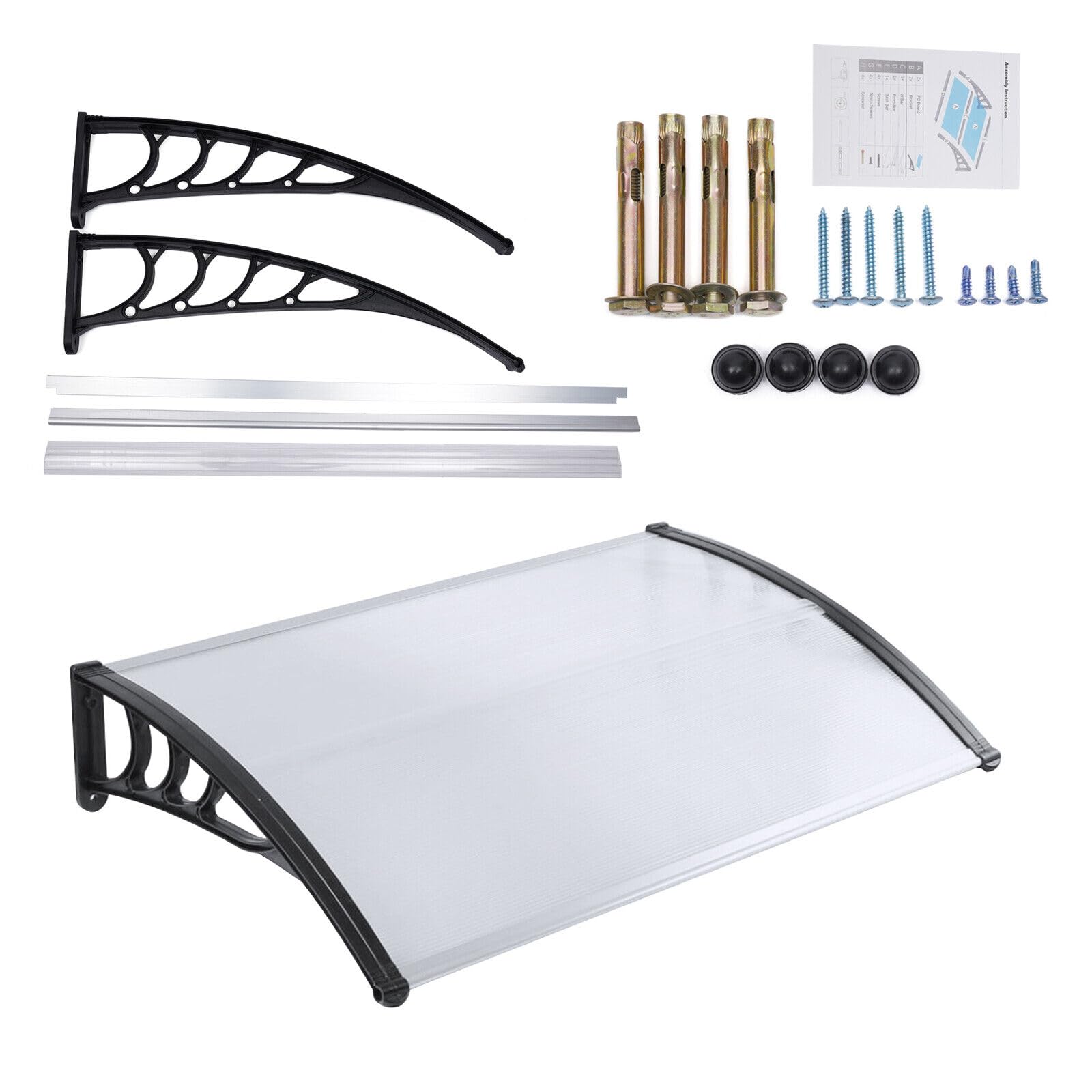 Door Canopy, 150 x 90 cm Waterproof Front Door Canopy, Transparent Arch Canopy Rain Canopy Outdoor Shelter Polycarbonate, for Garage Balcony Window House