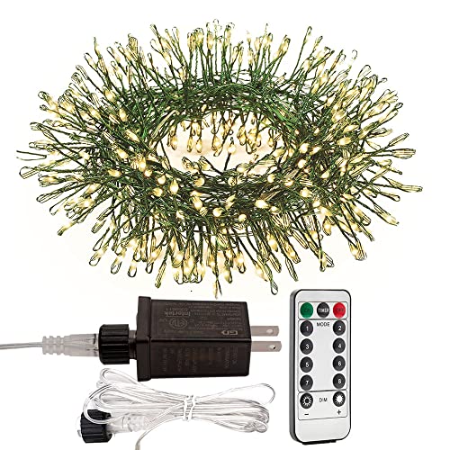 WEGRASY Firecracker String Lights 50 Feet 500 LED Plug in Warm White Green Wire Cluster Fairy Lights with Remote for Plants Bedroom Window Garden Christmas Tree