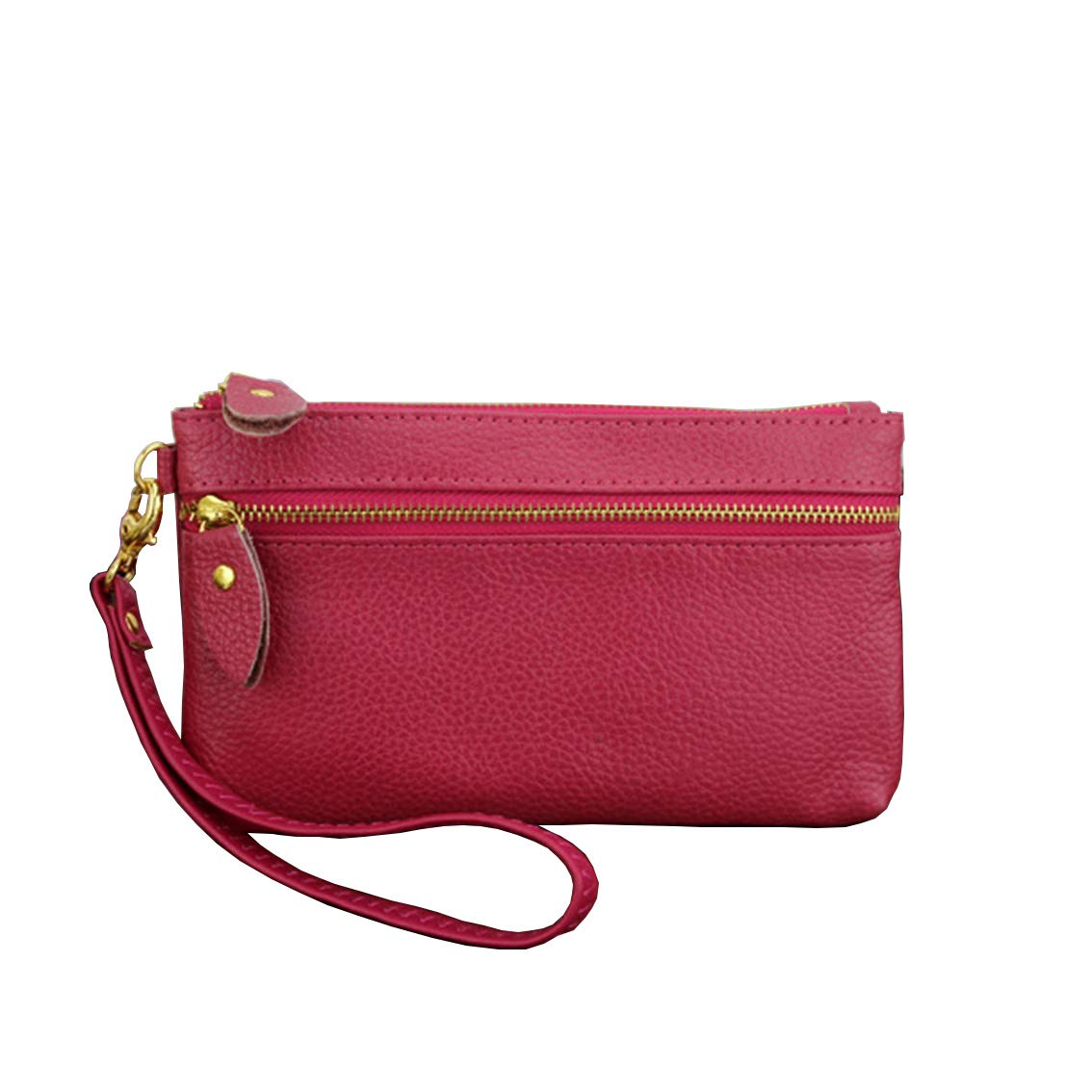 Vogbel Women's Wristlet Leather Clutch Wallet with Strap(M,Rose red)