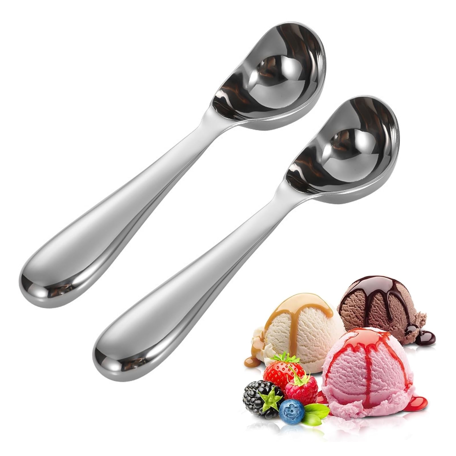 Uck-Kit 2 Pcs Ice Cream Scoop, 6.8 Inches One Piece 304 Stainless Steel Scooper Spoon, Heavy Duty Durable Design, Easy Clean, For Gelato, Cookie Dough, Sorbet, Almond,