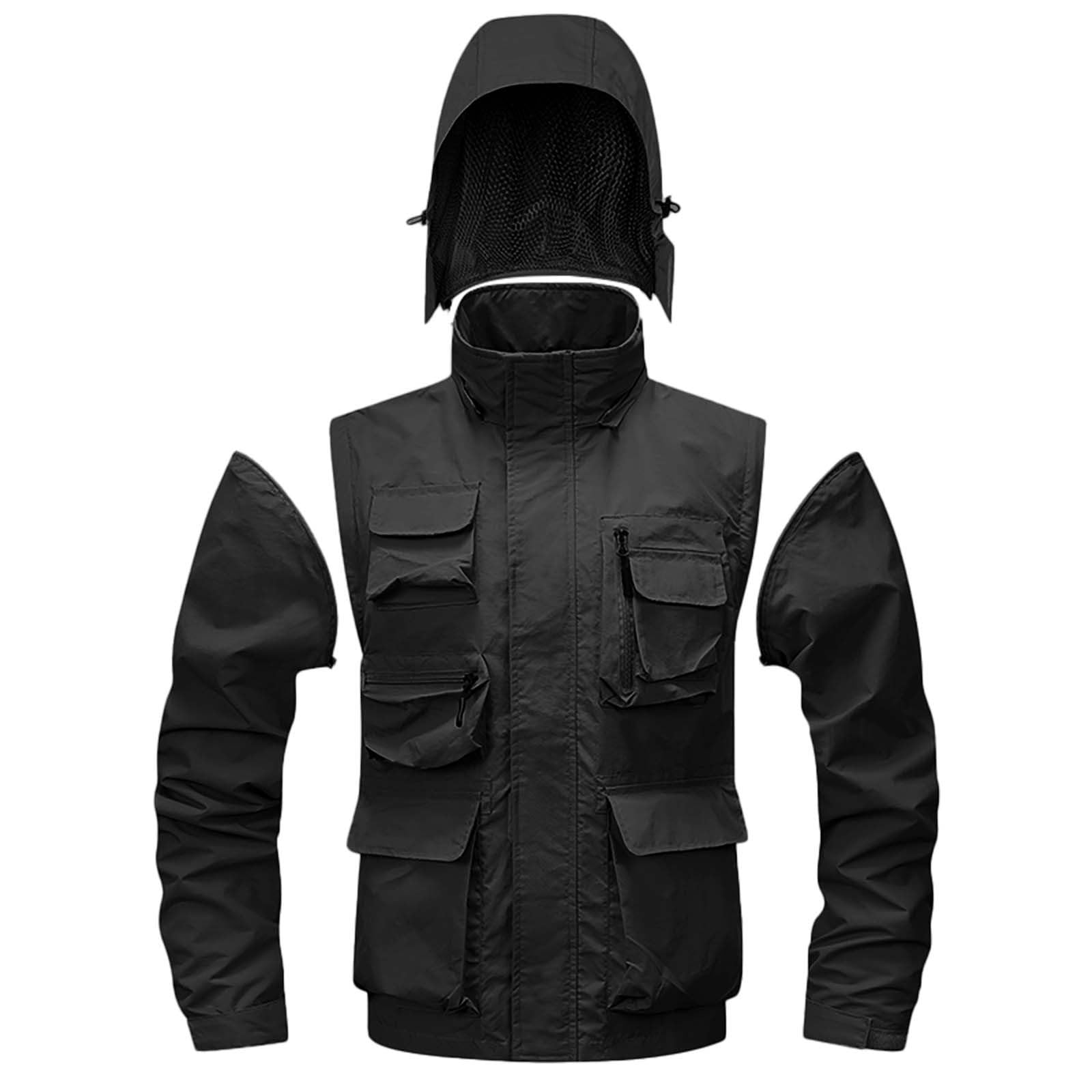 Herren Jacke mit abnehmbaren Ärmeln, Lässige Outdoor-Windjacke für Herren, mehrere Taschen, schnell trocknend, für Taktik, Klettern, Camping, Outdoor Multifunktionsweste, Anglerweste, Fotografie