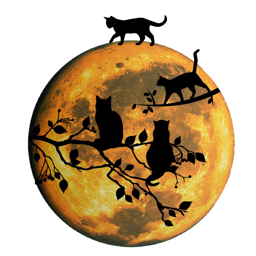 SUPERDANT Adesivi Murali Luna Piena Gatto sul Ramo Wall Art Gatto Nero con Luna Adesivi Murali Albero Ramo Sagoma Adesivi Murali per Casa Soggiorno Cucina Camera da Letto