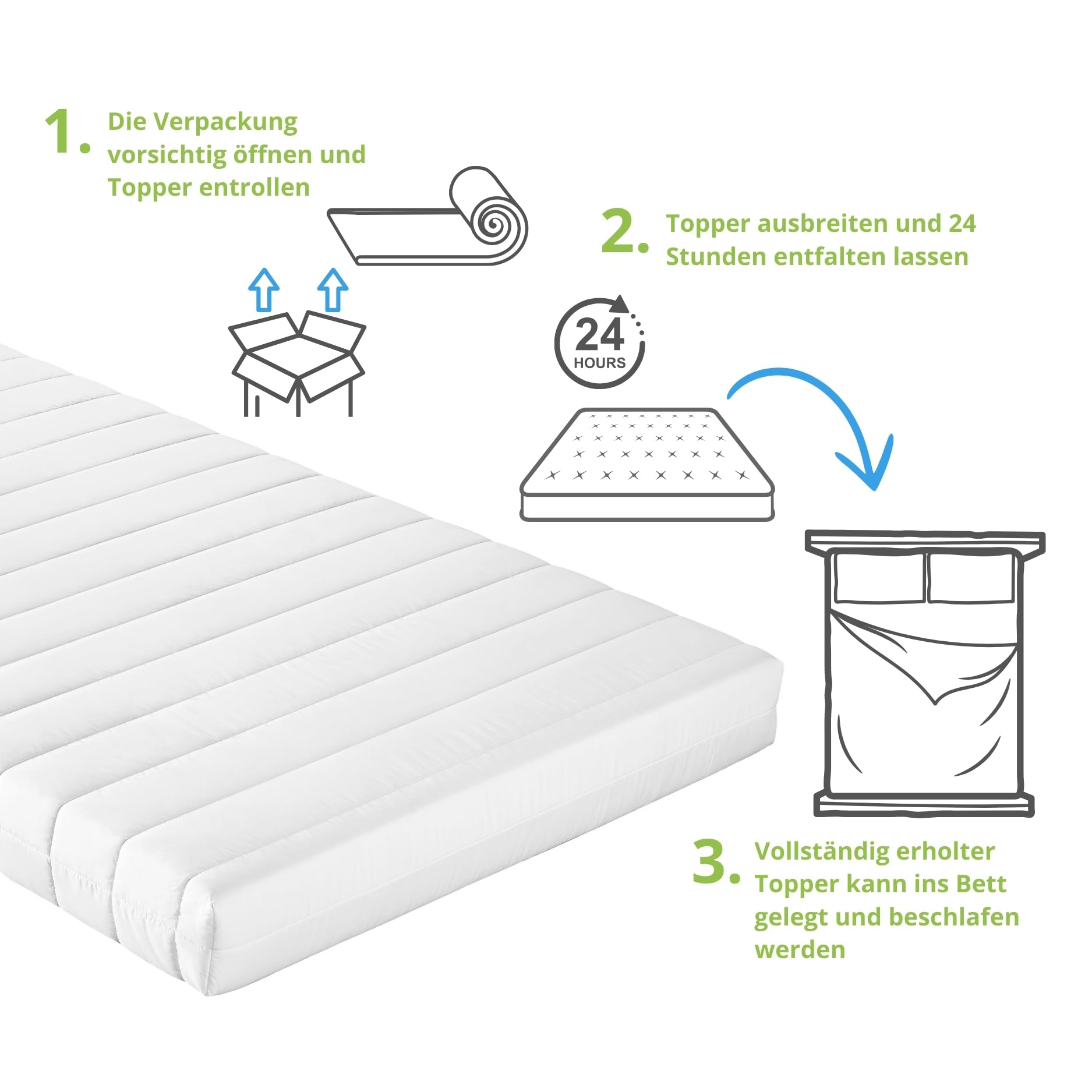 Bodyprotect Matratzentopper 120x200cm, 10cm hoch, Kaltschaum Matratzen/Mattress Topper, H2 & H3, Matratzenauflage 120x200 cm, Made in EU, Waschbar, Oeko-Tex