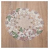 DSD Design-Studio Drechsler Deckchen Orchidee aus Echter Plauener Spitze gestickte Tischdecke mit Blumen-Muster in rosé 31 cm Durchmesser rund