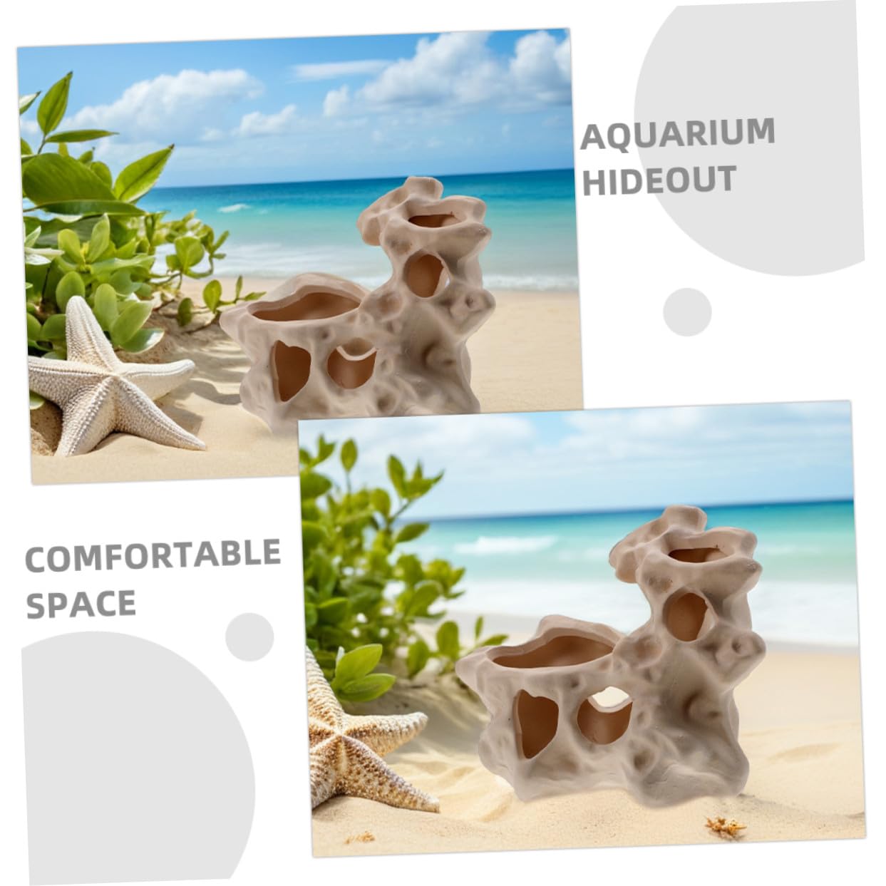 UPKOCH Grotte de Cachette D'aquarium en Céramique Beige 2pcs | Forme Roche Naturelle, pour Bassins D'eau Douce, Adaptée Betta et Crevettes
