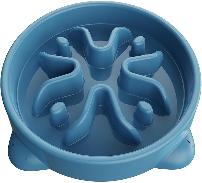 Tigela comedouro lento para cães de pequeno porte TOKAYIFE, com relevos em formato de flor, Azul, capacidade para 1 xícara