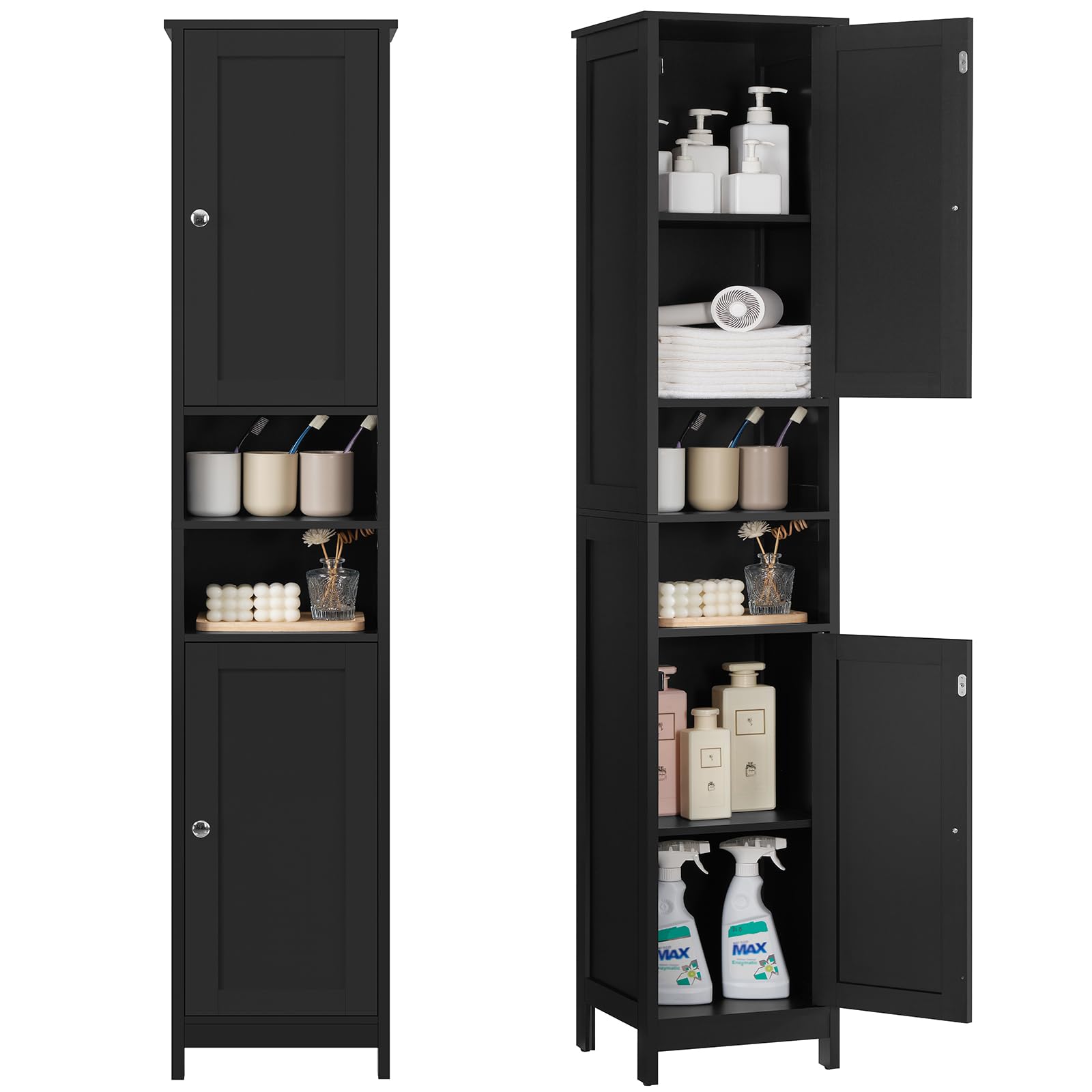 TEENFON 67" Tall Bathroom Cabinet with Adjustable Shelves and Doors