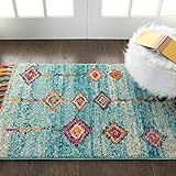 Nourison MCB04 Moroccan Casbah Plush Tribal Aqua Area Rug 2'2' x 4', 2