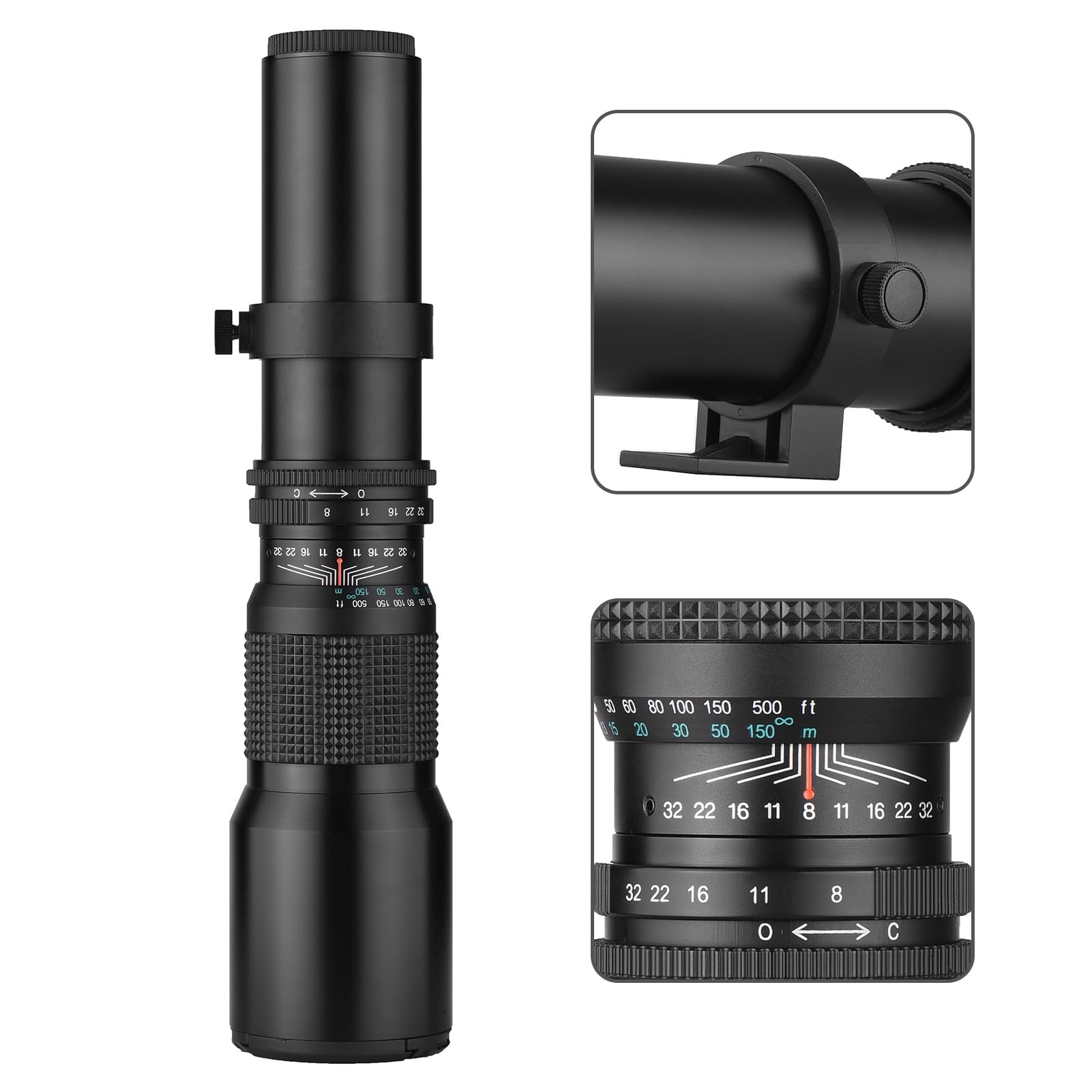 Obiettivo Super Teleobiettivo da 500 Mm per Fotocamere con Zoom Manuale, Apertura F8.0 F32, Obiettivo Multistrato, Attacco per Treppiede con Anello Adattatore per Attacco NEX E