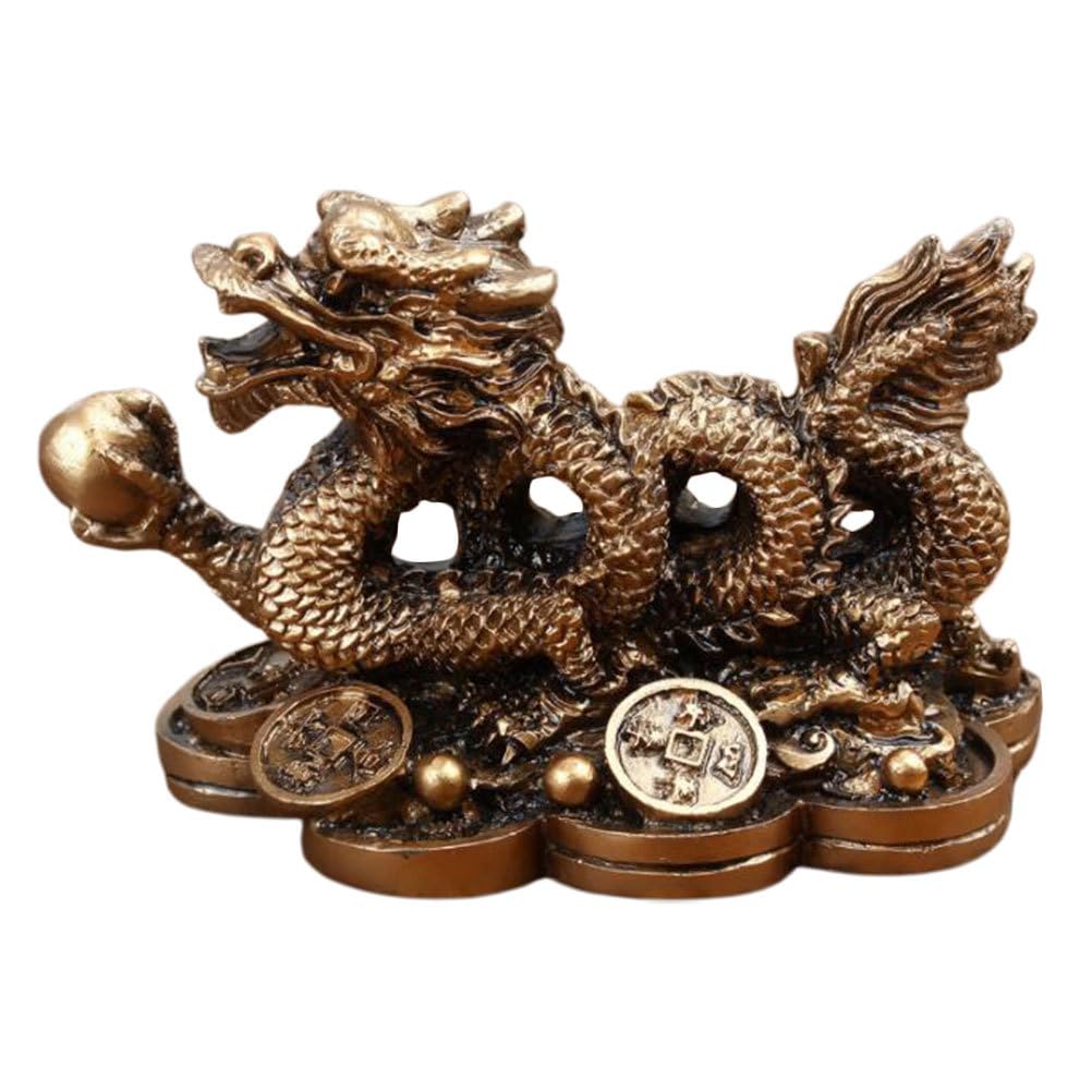 Feng Shui Drachenfigur Aus Harz – Ca. 8x5 Cm, Mit Glücksmünzen, Für Reichtum & Schutz, Deko Für Schreibtisch