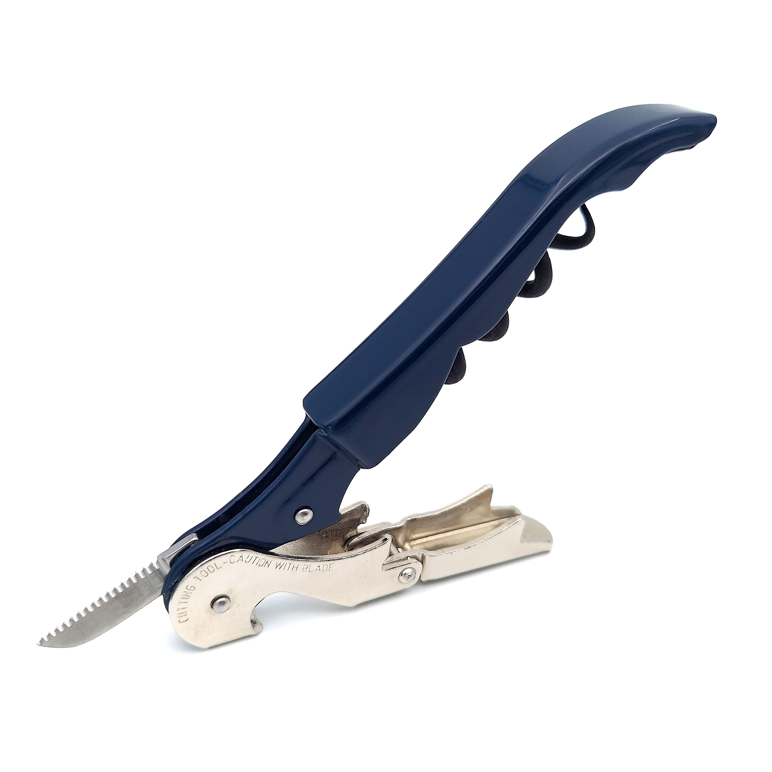 Pulltap's Genuine Classic 500 Double-Hinged Lever Wine Key Corkscrew Bottle Opener (Dark Blue Left Handed)