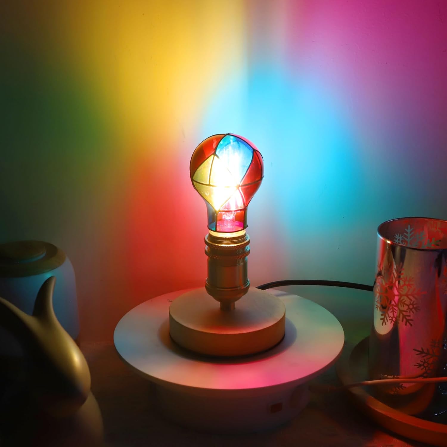 ORALUCE Stained Glass Light Bulb 5W Dimmable, Colorful Painted Mosaic Lightbulb A19 E26 Base, LED Colored Edison Light Bulb for Party Christmas Halloween Porach 4 Pack