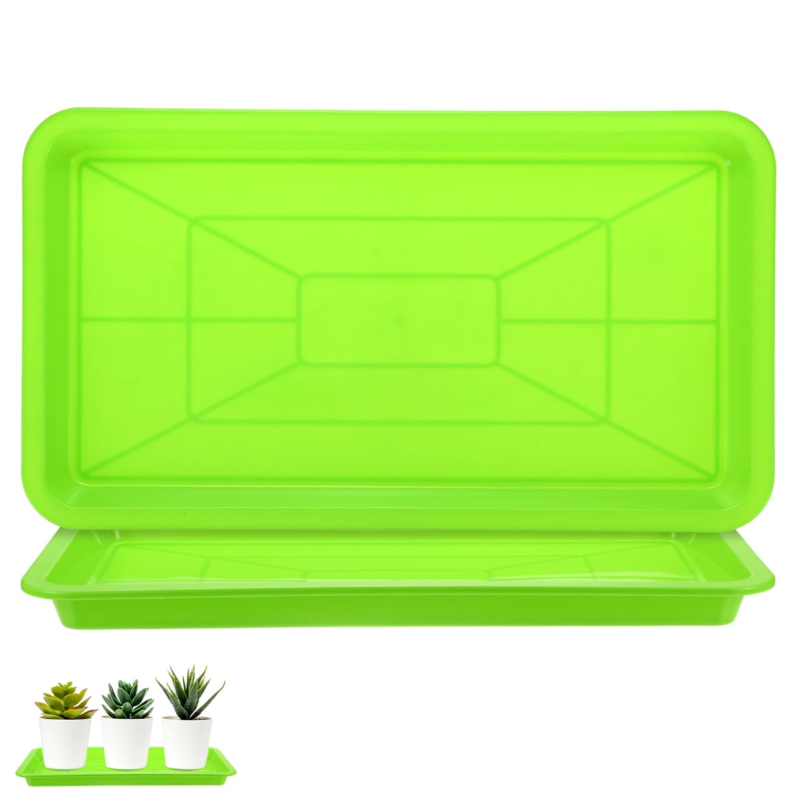 M METERXITY 4-Pack Plastic Plant Saucers, 7.4 x 14.4 Inch ID Rectangular Plant Pot Water Trays for Indoor/Outdoor, Flowerpot Drip Tray [9 x 16 Inch OD, Green]