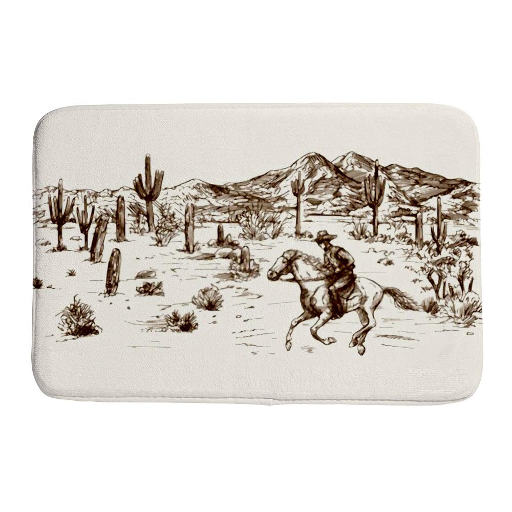 Tapis de bain Cowboy American Wild West en polaire corail colorée 60x90cm