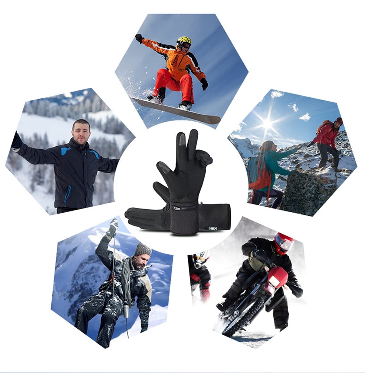 Fodera per Guanti Riscaldata con Batteria Ricaricabile per Ciclismo All'aperto Moto Campeggio Escursionismo Sci, Scaldamani Calore Fino A 2,5-7 Ore Black,XXS