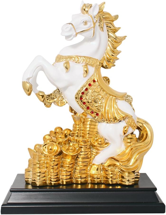 ART N HUB 24 K Gold Plated with Wooden Base Victory Sign Horse Statue Showpiece Vastu Decorative Figurine Home Interior Decor Item Feng Shui Table Decoration Idol - Handicraft Pet Animal Figure Antique Gift Items