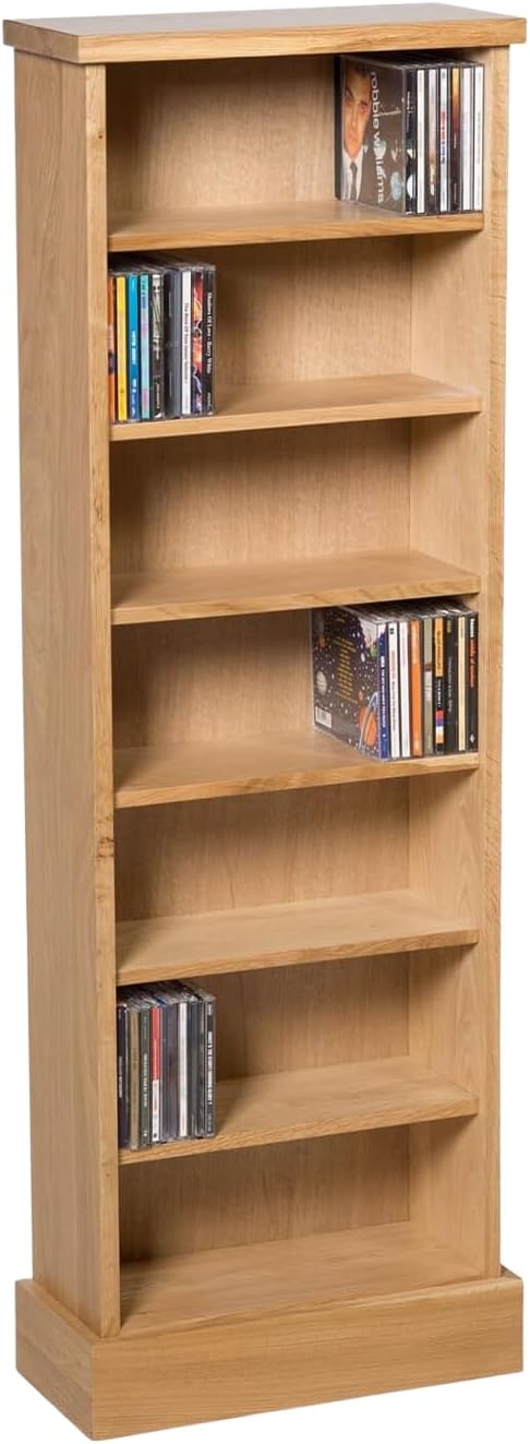 Hallowood Furniture Waverly Oak Storage Rack, Hallway Storage Unit, Storage Tower with 7 Book Shelves, Display Cabinet, Cupboard Storage in Light Oak for CDs, DVDs & Books