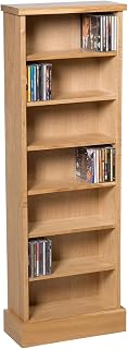 Hallowood Furniture Waverly Oak CD Storage Rack in Light Oak Finish – 238 CDs – Shelving Tower Unit with 7 Shelves – Book Shelf for Living Room – Cupboard for Hallway – Tower Rack
