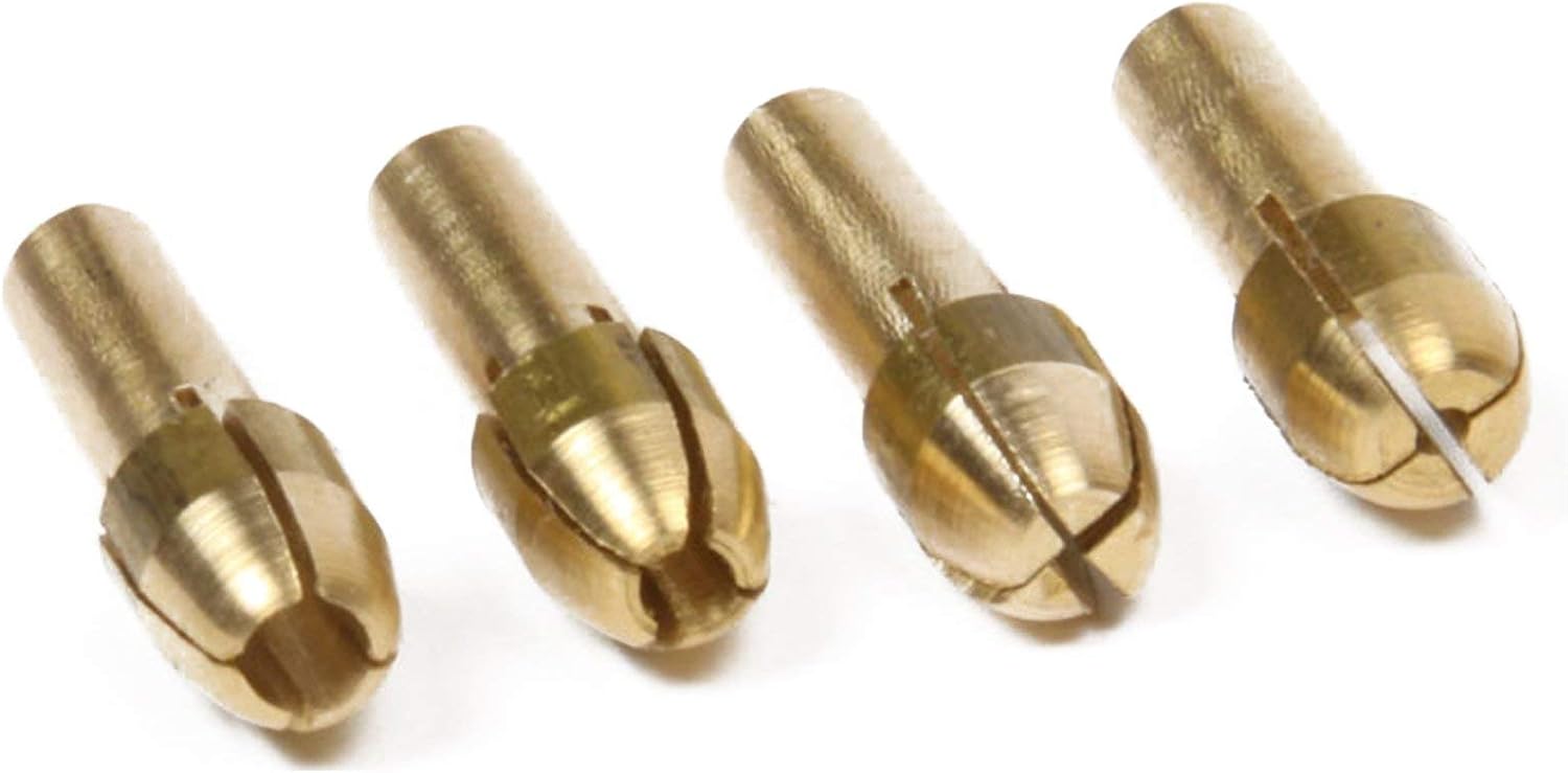 Universal Tool 4pc Small Shank Brass Bit Holder Collet Set for Rotary Tools (1/32, 1/16, 3/32, 1/8 Shank) Compatible with Dremel Rotary Tools