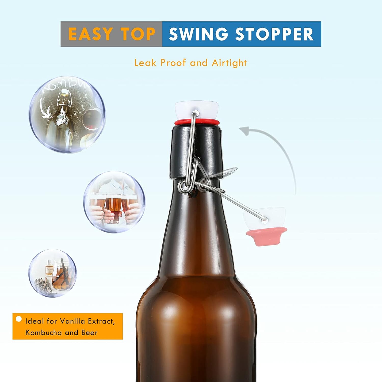 YEBODA 16 oz Amber Glass Beer Bottles with Flip Caps 6 Pack + 6 Pack 4oz Swing Top Glass Bottles with airtight Caps