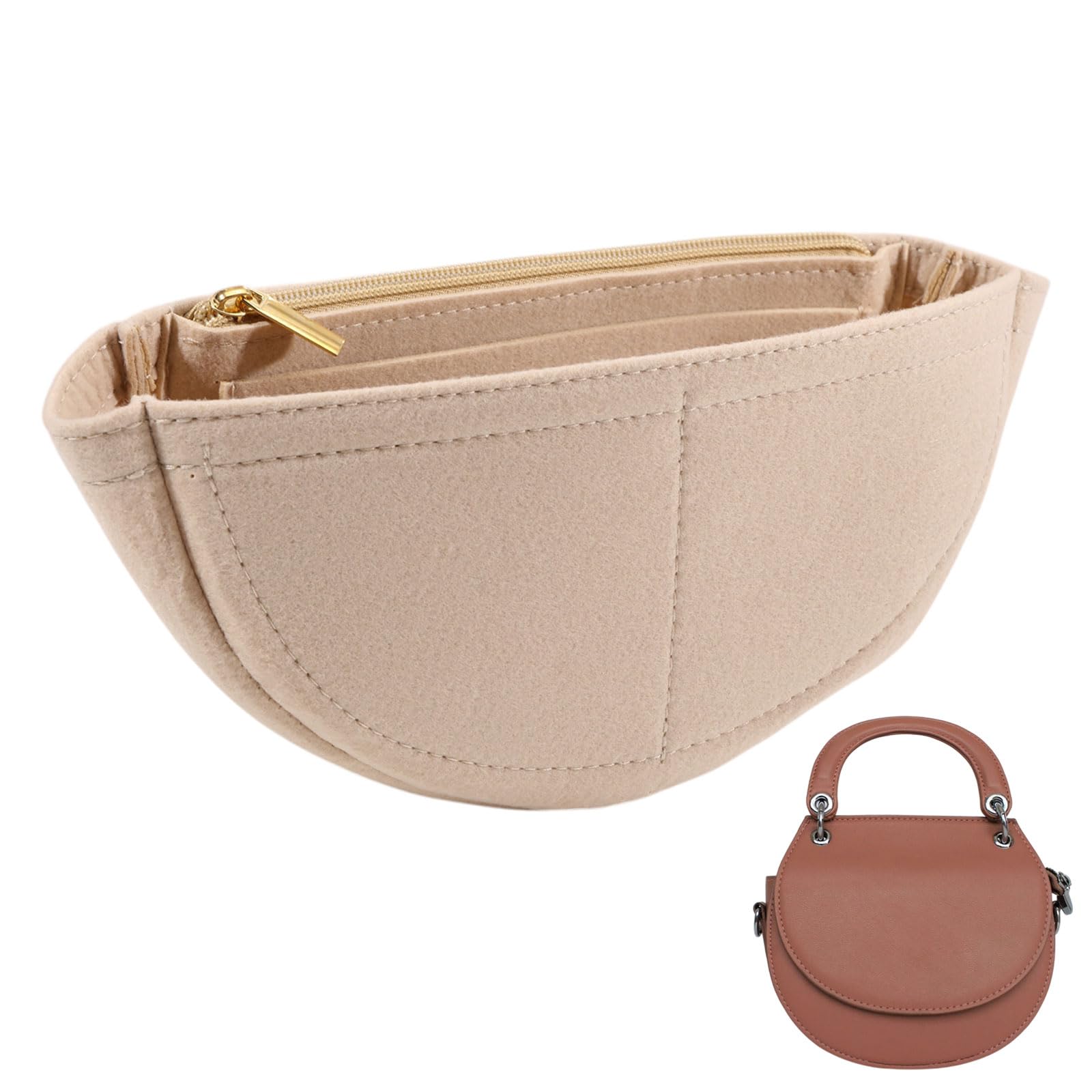Organiseur de sac en feutre beige idéal pour changer de sac à main en un geste