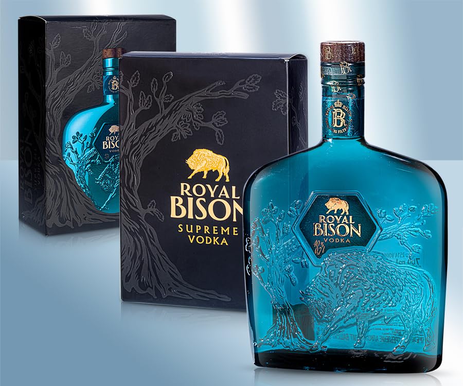 Royal Bison Supreme Vodka, Blau, 40% vol., 700ml, Premium Spirituose mit Reliefglasflasche
