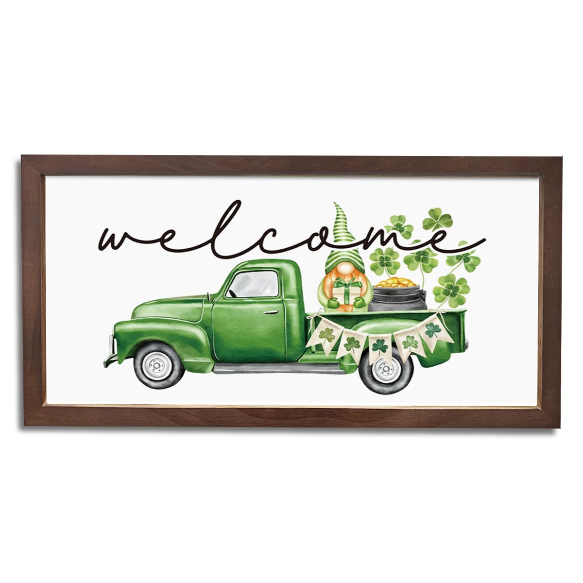 Welcome Framed Wooden Sign, Wall Decor Art, Farmhouse St. Patrick's Day Decorations, Irish Gnome Decors, Happy St Patricks Decor for Home Front Door Porch, 15×7.5×0.3 inches