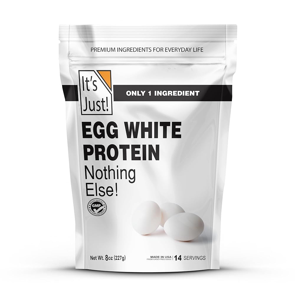It\'s Just! - Egg White Protein Powder, Made in USA from Cage-Free Eggs, Dried Egg Whites (Unflavored, 8oz)