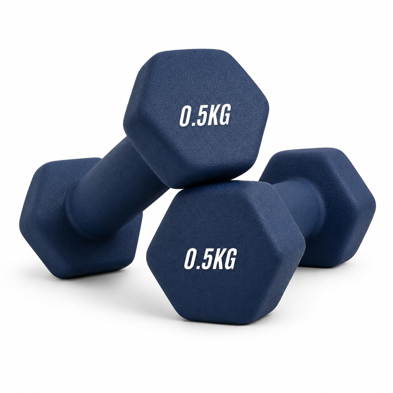 Neoprene Dumbbells Set Hex Anti Roll Coated Hand Weights for Men & Women Non Slip Exercise Dumbbell Pair for Home Gym Fitness in Orange Blue & Pink (Blue, 0.5 KG Pair)