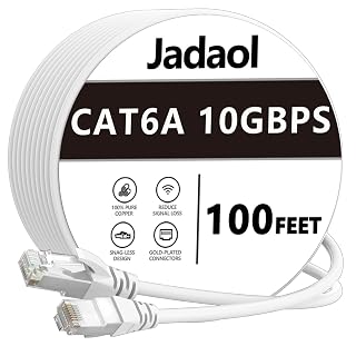 Jadaol Cat6a Ethernet Cable 100 ft, Slim Round 28AWG, 10Gbps 550MHz High-Speed Pure Copper RJ45 LAN Cable, Indoor Snagless Flexible Internet Network Patch Cord for Router, Modem, Switch, Gaming, White - Amazon product rated Grade A