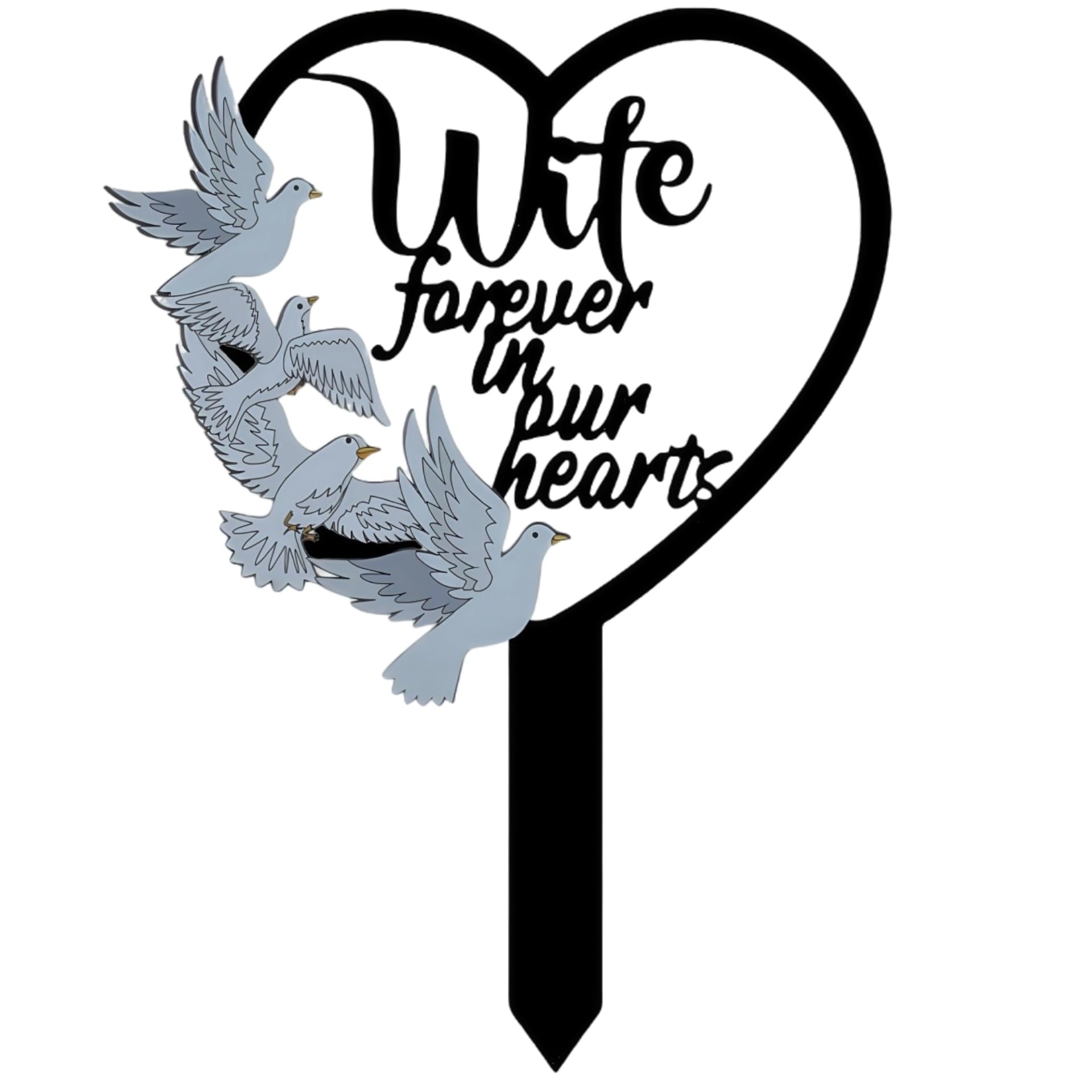 Metal Wife Memorial Stake Grave Dove Decorations for Cemetery Gravesite Sympathy Markers Waterproof Memorial Gifts for Loss of Wife Tombstones Plaque Outdoors Lawn Yard Decor (Wife)
