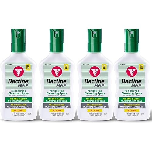 Bactine MAX First Aid Spray - Pain Relief Cleansing Spray with 4% Lidocaine - Numbing Lidocaine Kills 99% of Germs - Pain + Itch Relief for Minor Cuts & Scrapes, Burns & Bug Bites - 5oz, 4 Pack