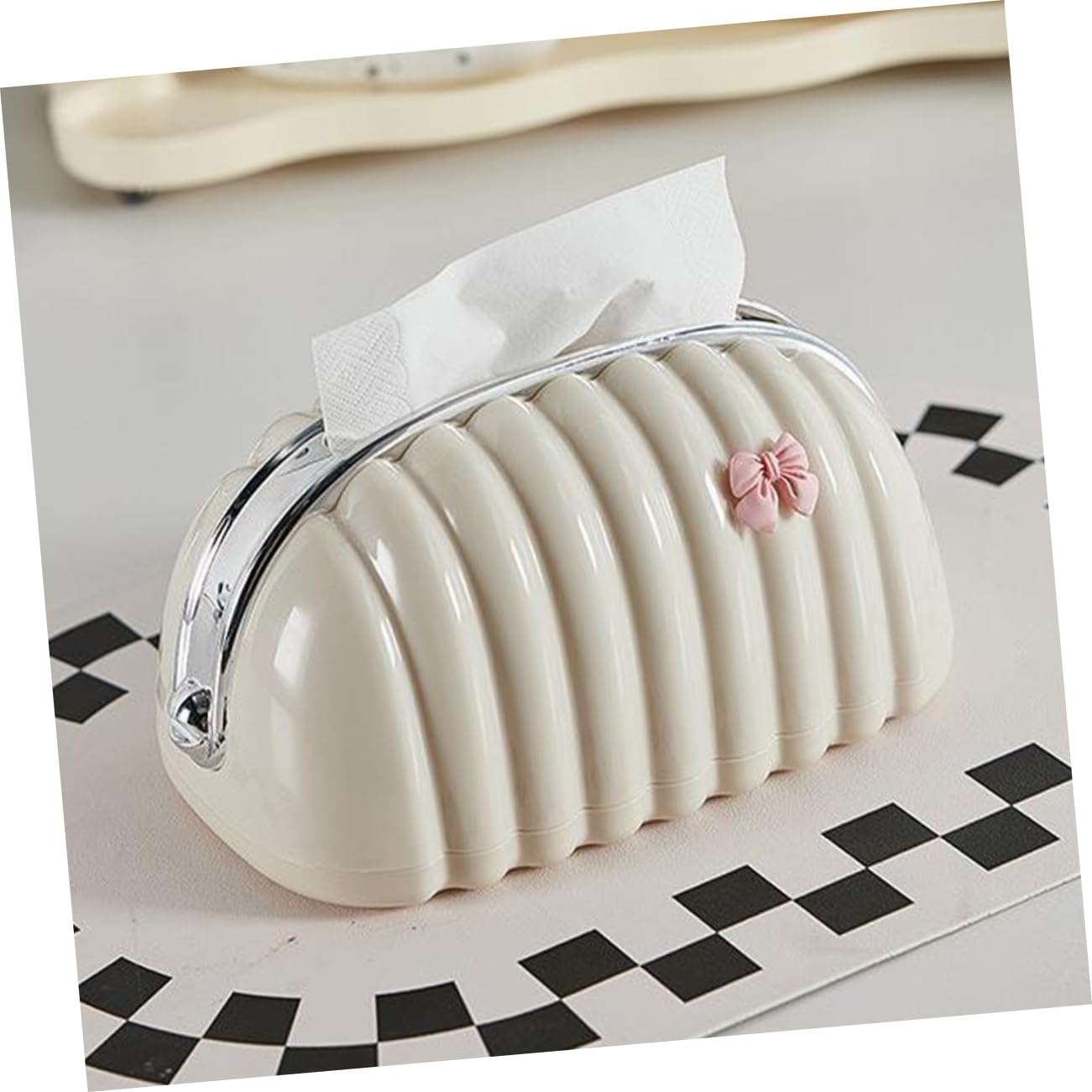 BRIGHTFUFU Tissue Box Cover Shell Shape Pink Bow Napkin Dispenser Car Napkin Organizer