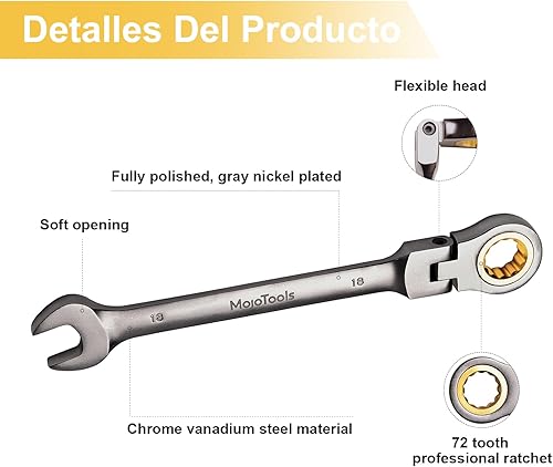 Miniatura 4 de Juego de llaves combinadas de trinquete de cabeza flexible de 23 piezas, incluye 14 llaves combinadas métricas de trinquete de 0.315-0.945 in, 9