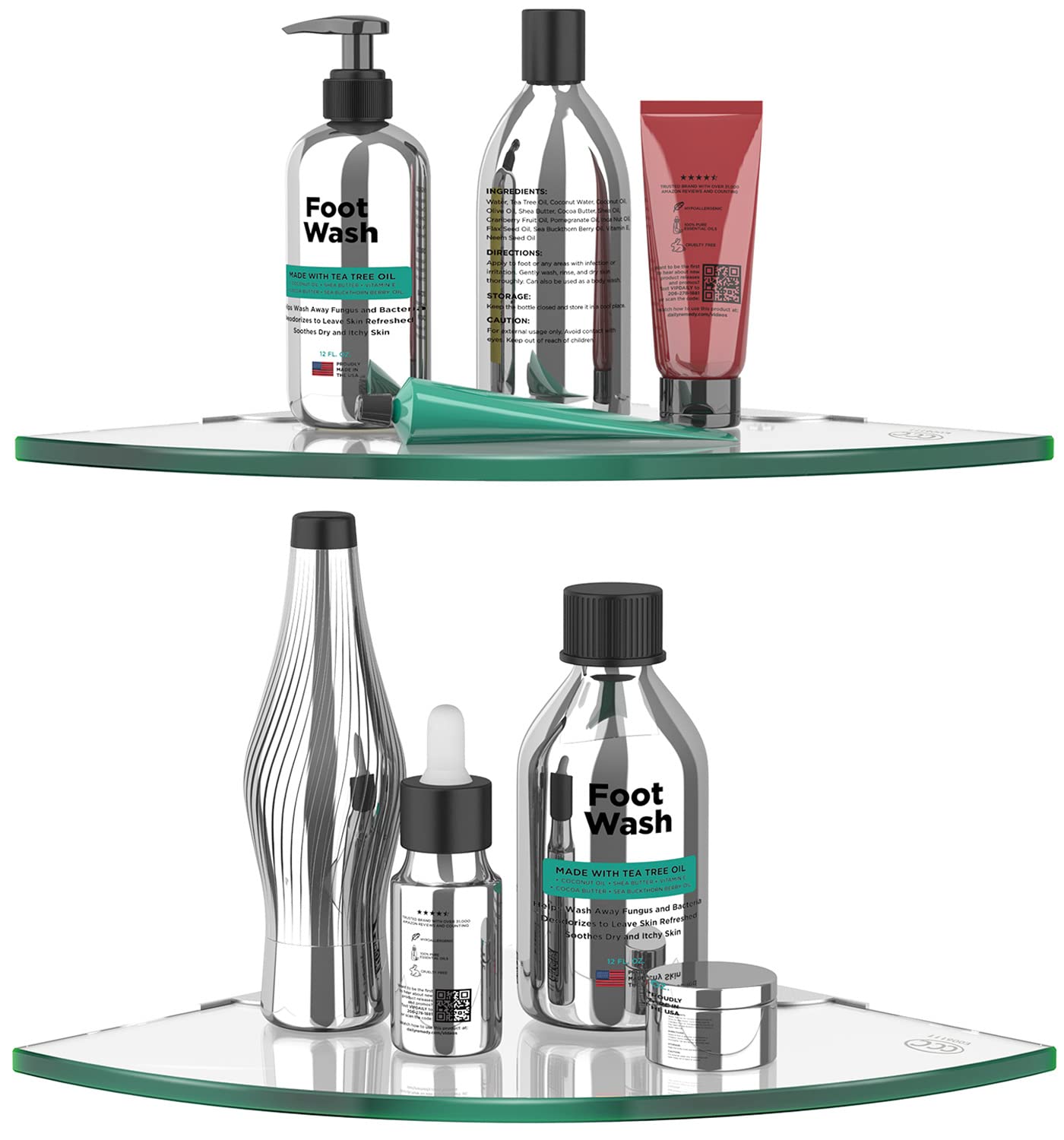 VeeCano 2 Tier Glass Corner Shelf Clear Shower Shelf Adhesive Shower Caddy Corner Organizer Thick Tempered Glass Bathroom Shelf Shampoo Holder for