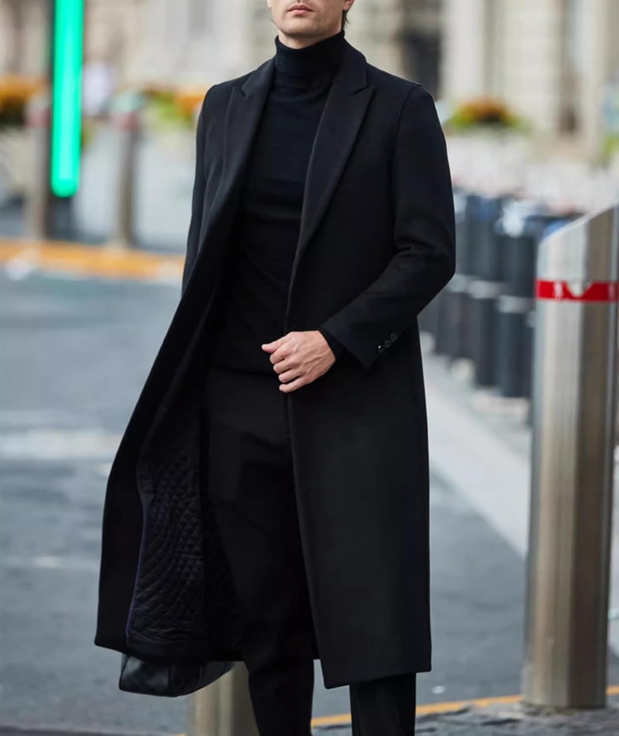 SOMTHRON Men's Winter Trench Coat Single Breasted Notched Lapel Peacoat Slim Fit Business Long Jacket Overcoat - Image 5