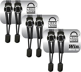 LOCK LACES (Elastic No Tie Shoe Laces) (Pack of 3) (Black-Black-Black)