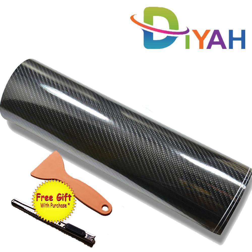 DIYAH 6D High Gloss Black Carbon Fiber Vinyl 72" x 60" / 6 FT x 5 FT Bubble Free Air Release Car Wrap Film Automotive DIY Decals with Hand Tools