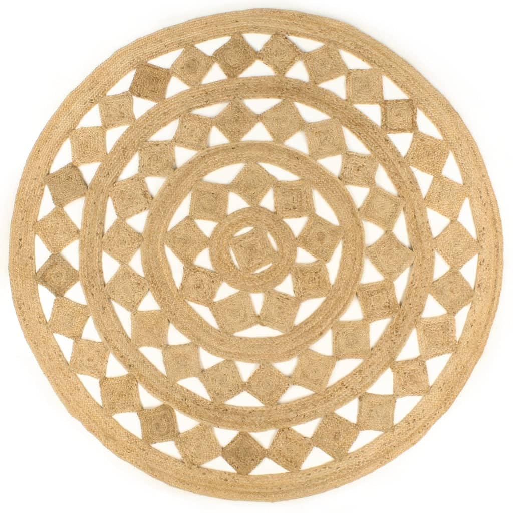 Tapis en jute tressé main rond 210 cm pour chambre et grand salon résistant