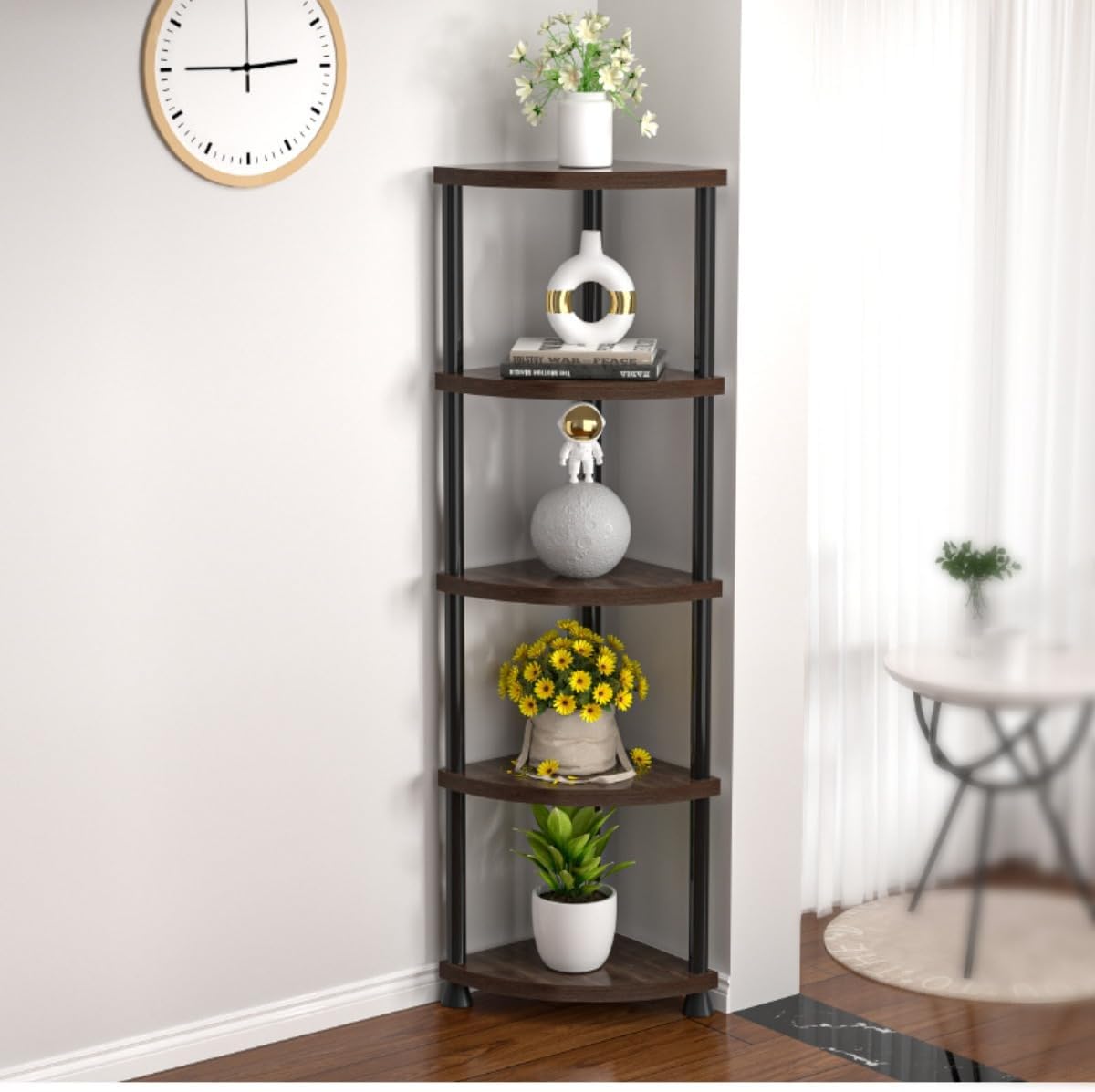 花柄の靴と本の収納棚、屋内ホームリビングルームコーナーシェルフ、和風、ファッショナブルでシンプル、鉄製フレーム、組み立て簡単、北欧ス